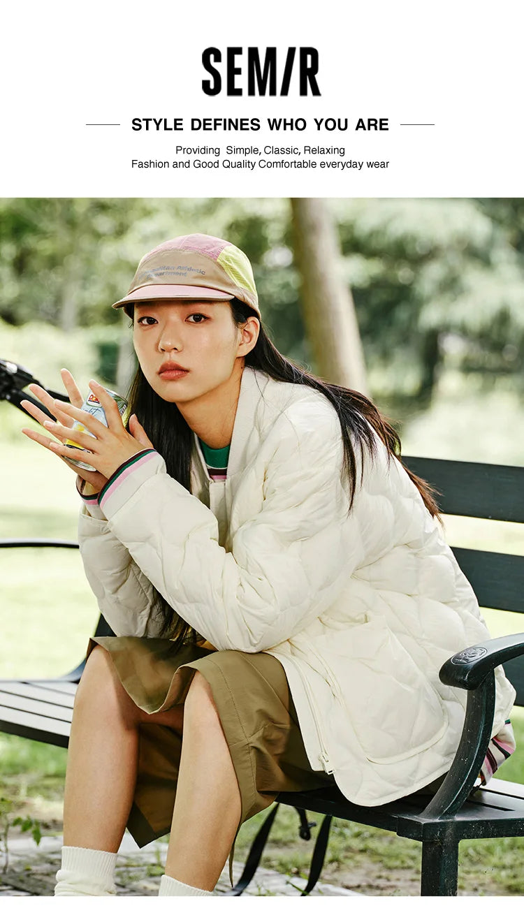 Semir Down Jacket Women Solid Color Three-Proof Loose Casual Style New Winter 2024 Lazy Baseball Collar Lightweight Coat