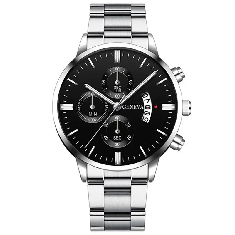 Fashion Men Black Stainless Steel Watch Luxury