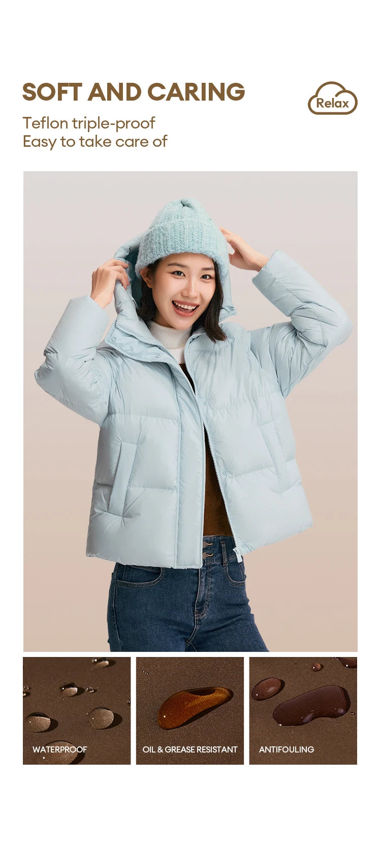 Semir Down Jacket Women Solid Color Loose Versatile 2024 Winter New Three-Proof Hooded Puffer Coat Down Jacket