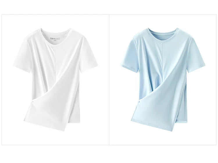 Semir Short Sleeve T-Shirt Women Cropped Design Split Hem 2025 New Summer Cotton Top Relaxed Fit for Casual and Chic Style