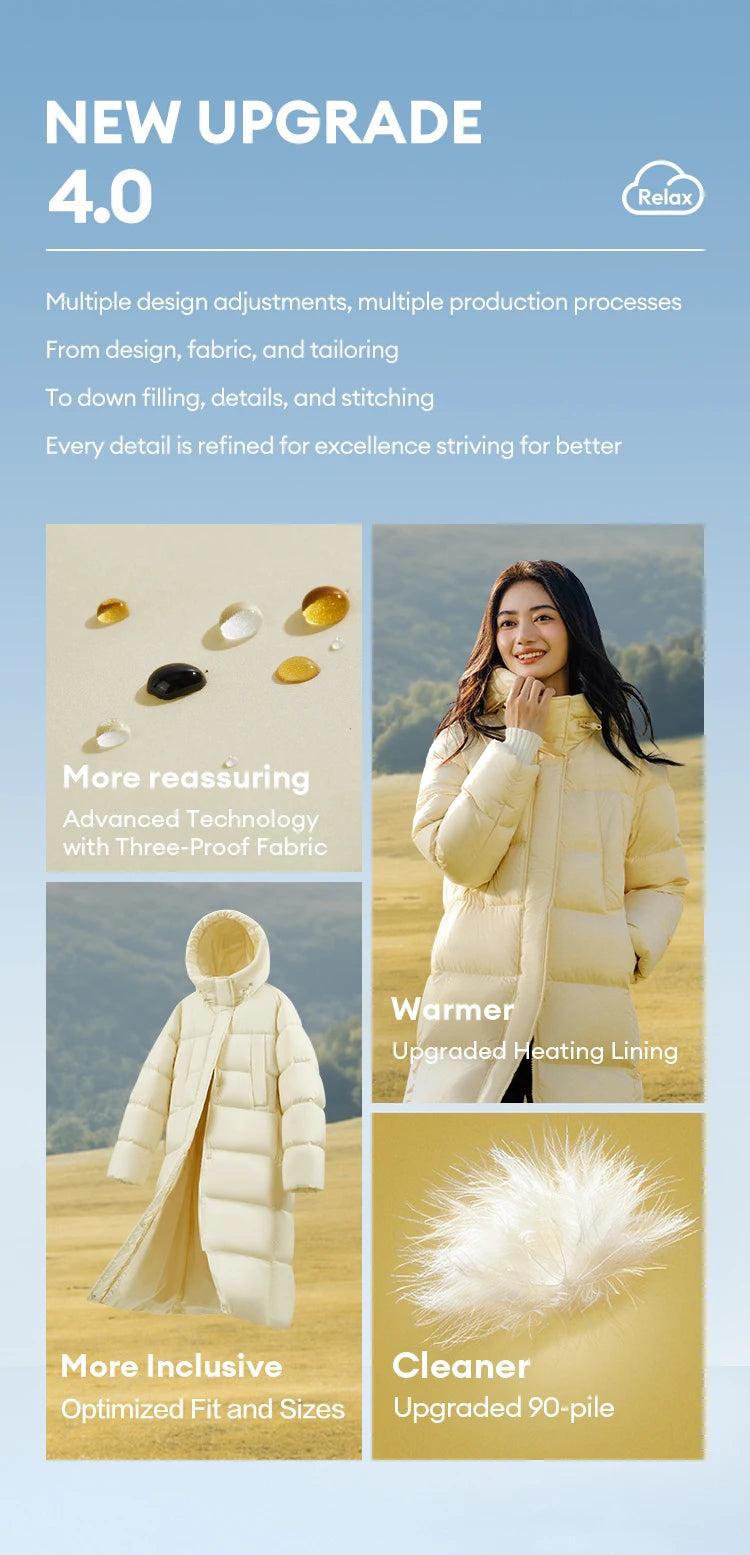 Semir Down Jacket Women Long Length Three-Proof Versatile 2024 Updated Winter New Loose Hooded Coat Simple Down Jacket