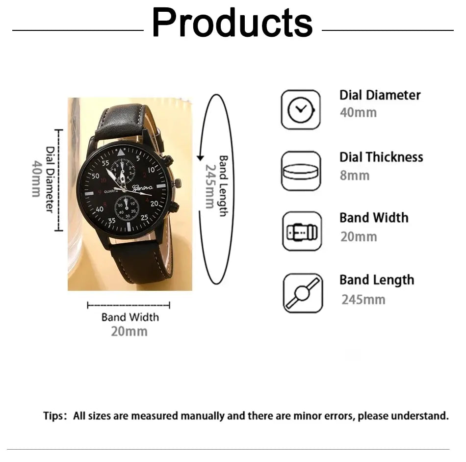 Men Watch Luxury Bracelet Set Fashion Business Brown Leather