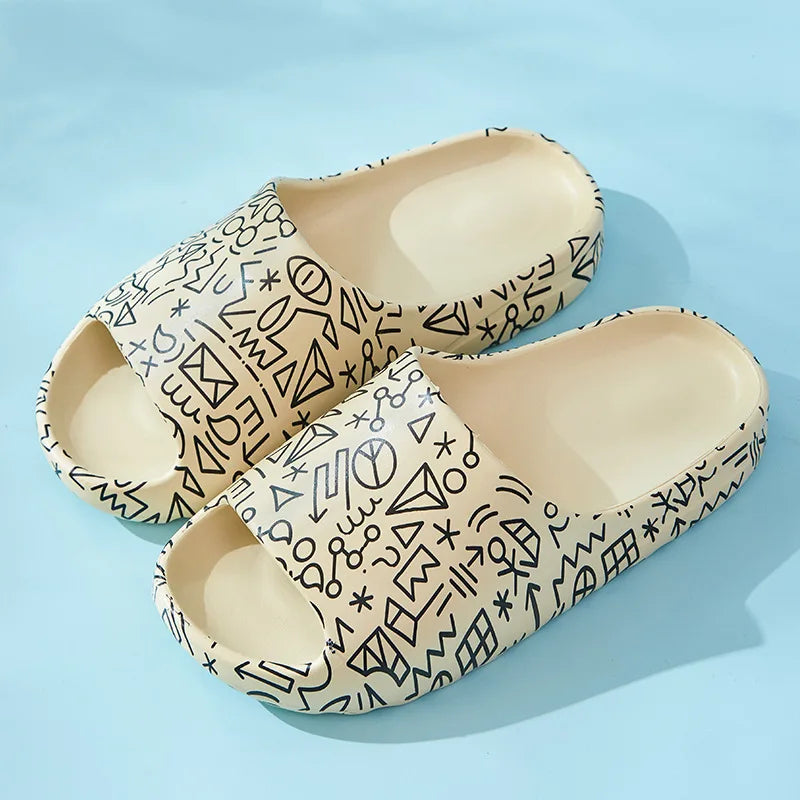 Designer Slides Summer House Thick Printed Graffiti Men Slippers Women Flip Flops Unisex Platform Shoes 2023 New Outdoor Sandals