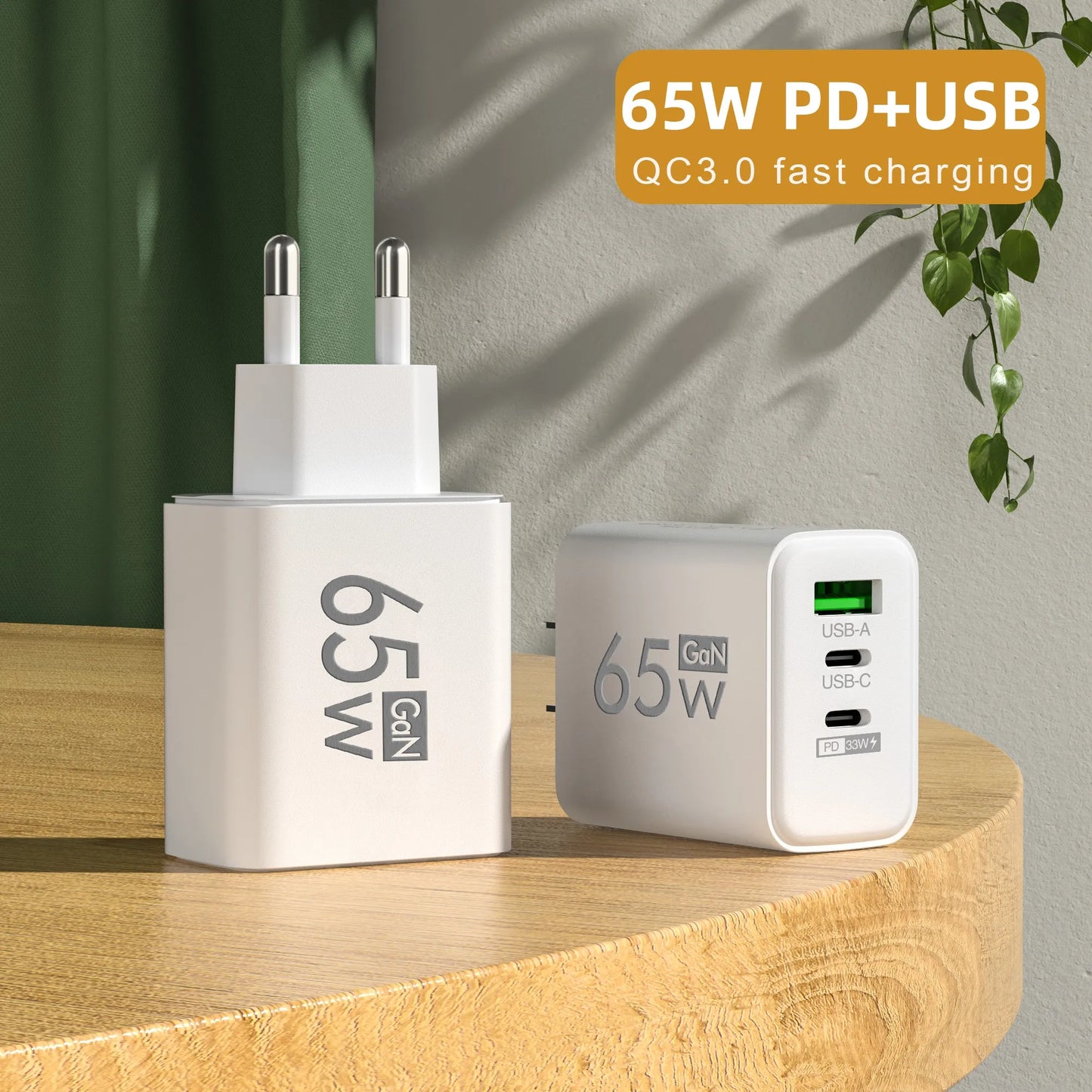 65W GaN Fast Charger USB Type C PD QC3.0 Quick Charging Charger Mobile Phone Adapter for iPhone 14 15 Pro Xiaomi Samsung Huawei