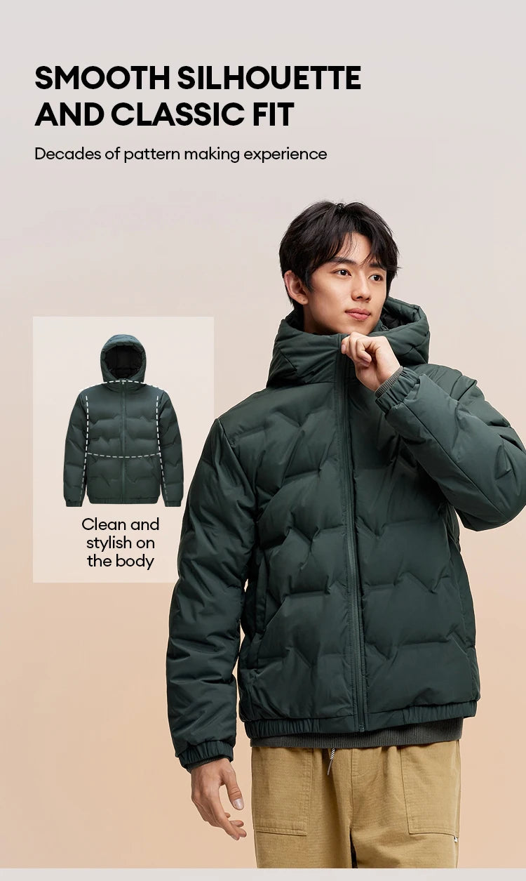 Semir Down Jacket Men 2024 New Waterproof Hooded Outerwear Winter Clothing Solid Color Versatile Direct-Injection Down Thickened