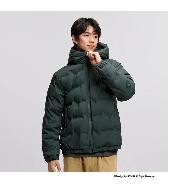 Semir Down Jacket Men 2024 New Waterproof Hooded Outerwear Winter Clothing Solid Color Versatile Direct-Injection Down Thickened