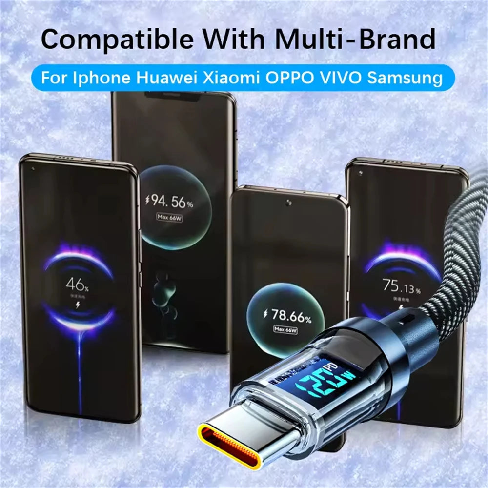 120W Type C to Type C Cable Phone Super Fast Charging Cable With LED Display
