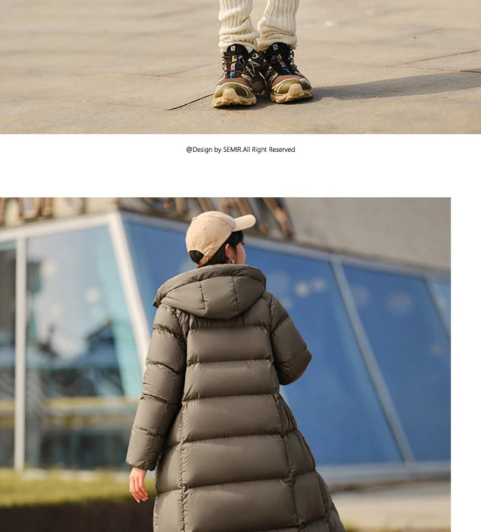 Semir Down Jacket Women Long Length Three-Proof Versatile 2024 Updated Winter New Loose Hooded Coat Simple Down Jacket