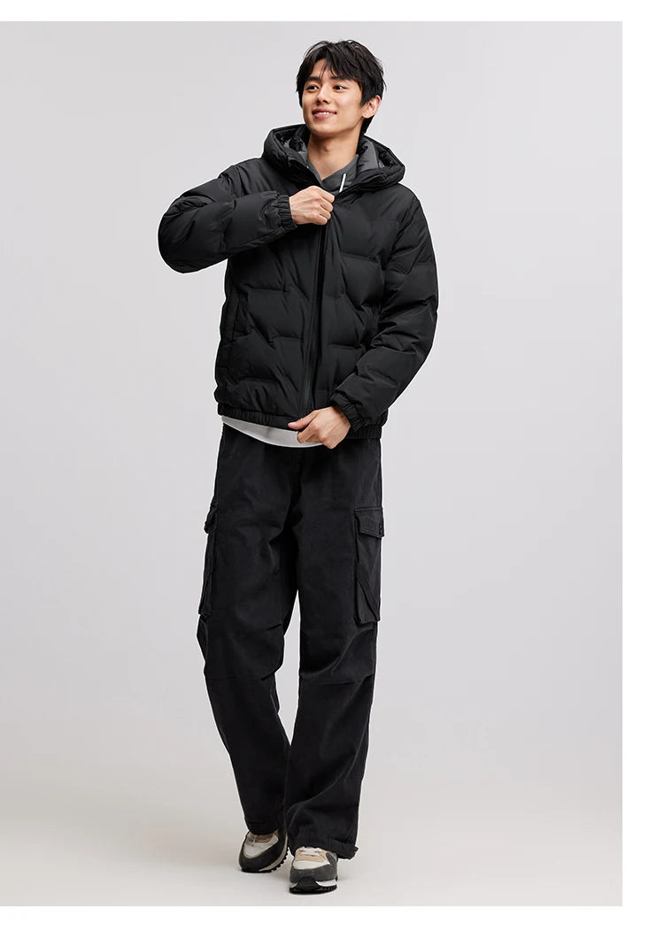 Semir Down Jacket Men 2024 New Waterproof Hooded Outerwear Winter Clothing Solid Color Versatile Direct-Injection Down Thickened