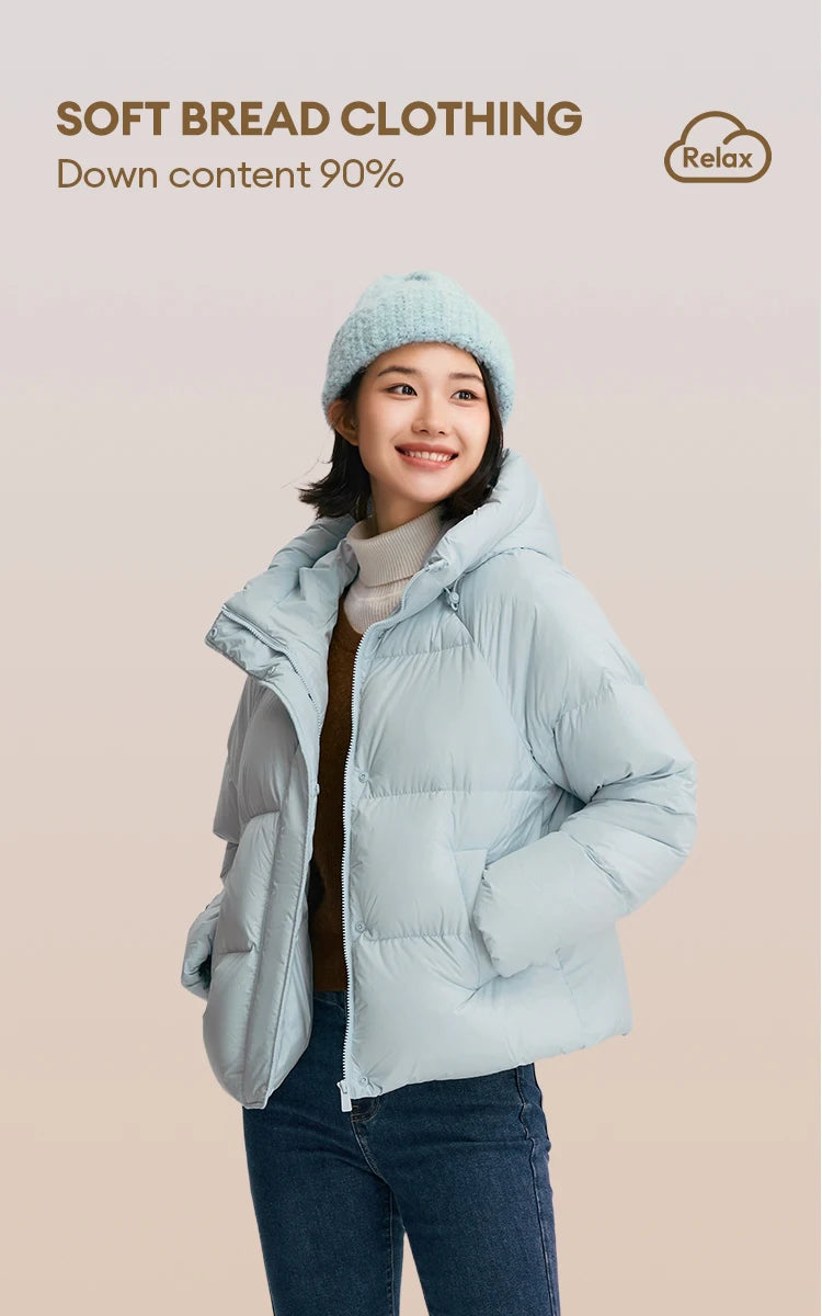 Semir Down Jacket Women Solid Color Loose Versatile 2024 Winter New Three-Proof Hooded Puffer Coat Down Jacket