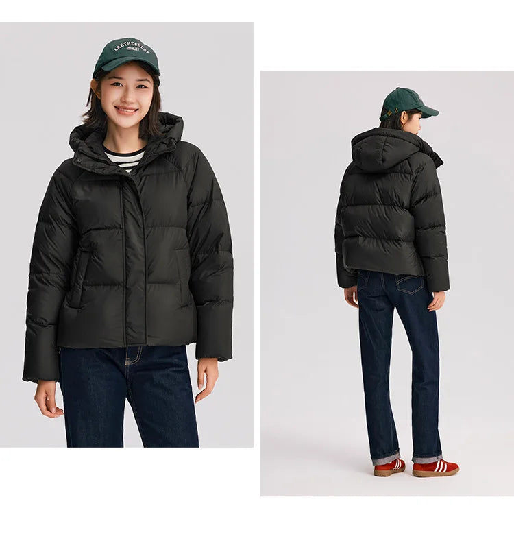 Semir Down Jacket Women Solid Color Loose Versatile 2024 Winter New Three-Proof Hooded Puffer Coat Down Jacket