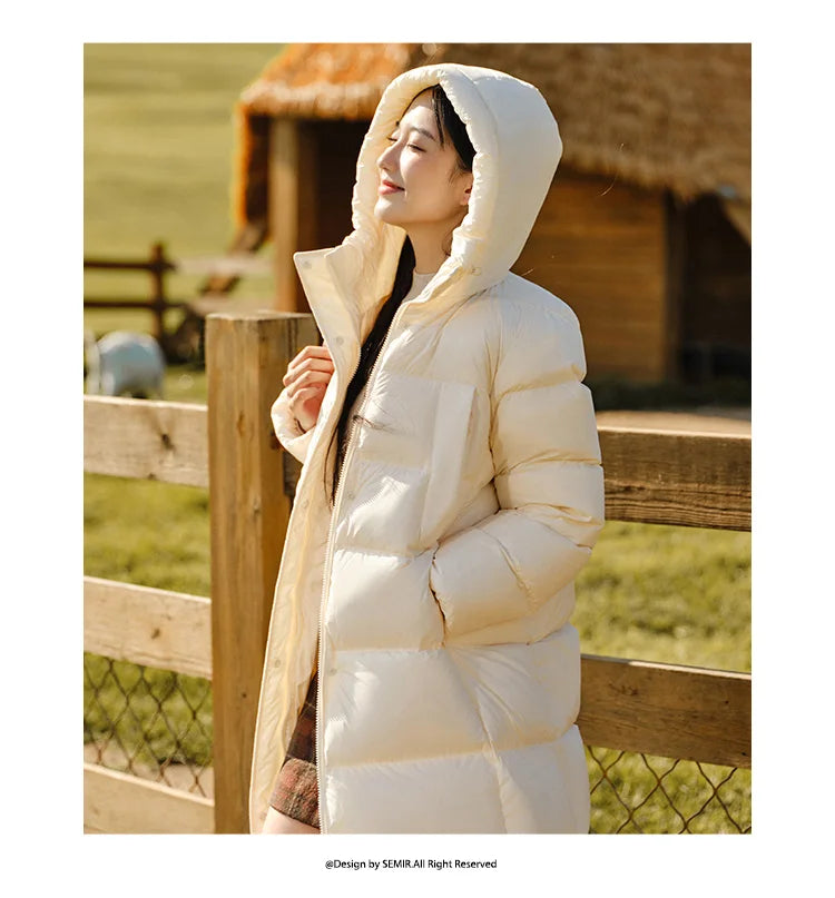 Semir Down Jacket Women Long Length Three-Proof Versatile 2024 Updated Winter New Loose Hooded Coat Simple Down Jacket