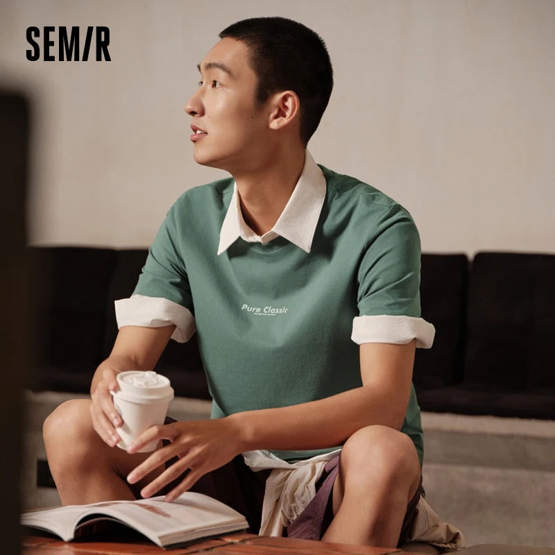 Semir Short Sleeve T-Shirt Men 2024 Summer New Trend Letters Printed Tops Versatile Casual T Shirt