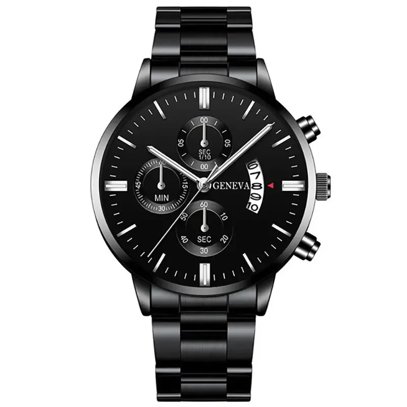 Fashion Men Black Stainless Steel Watch Luxury