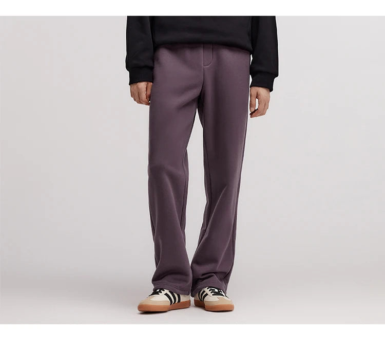 Semir Pants Men Fleece Lined 2024 Winter New Thermal Bacteriostatic Solid Color Loose Elastic Waist Straight Leg Pants
