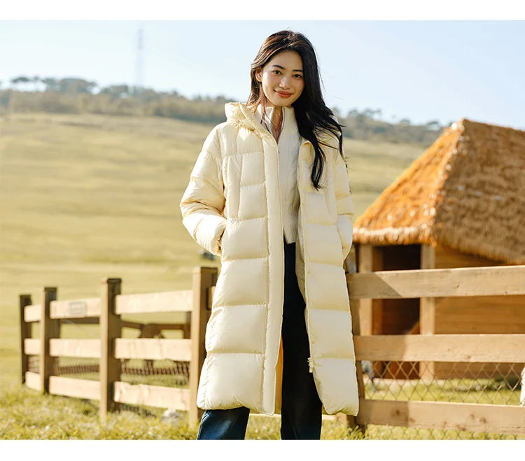 Semir Down Jacket Women Long Length Three-Proof Versatile 2024 Updated Winter New Loose Hooded Coat Simple Down Jacket