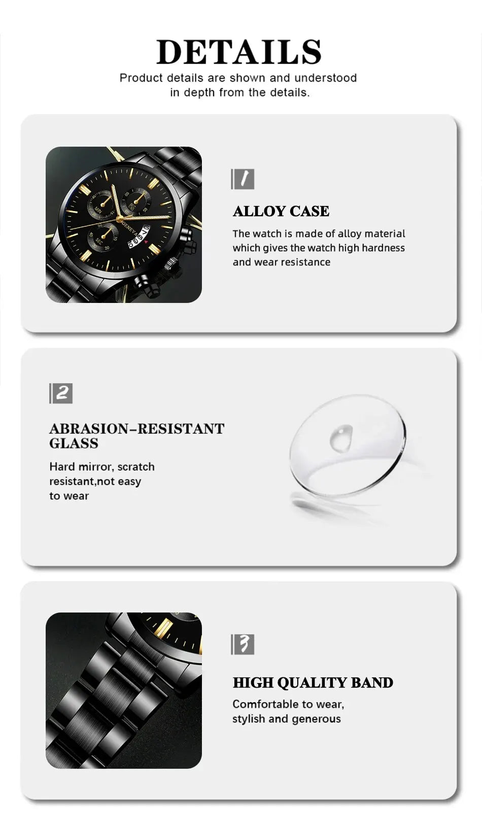 Fashion Men Black Stainless Steel Watch Luxury