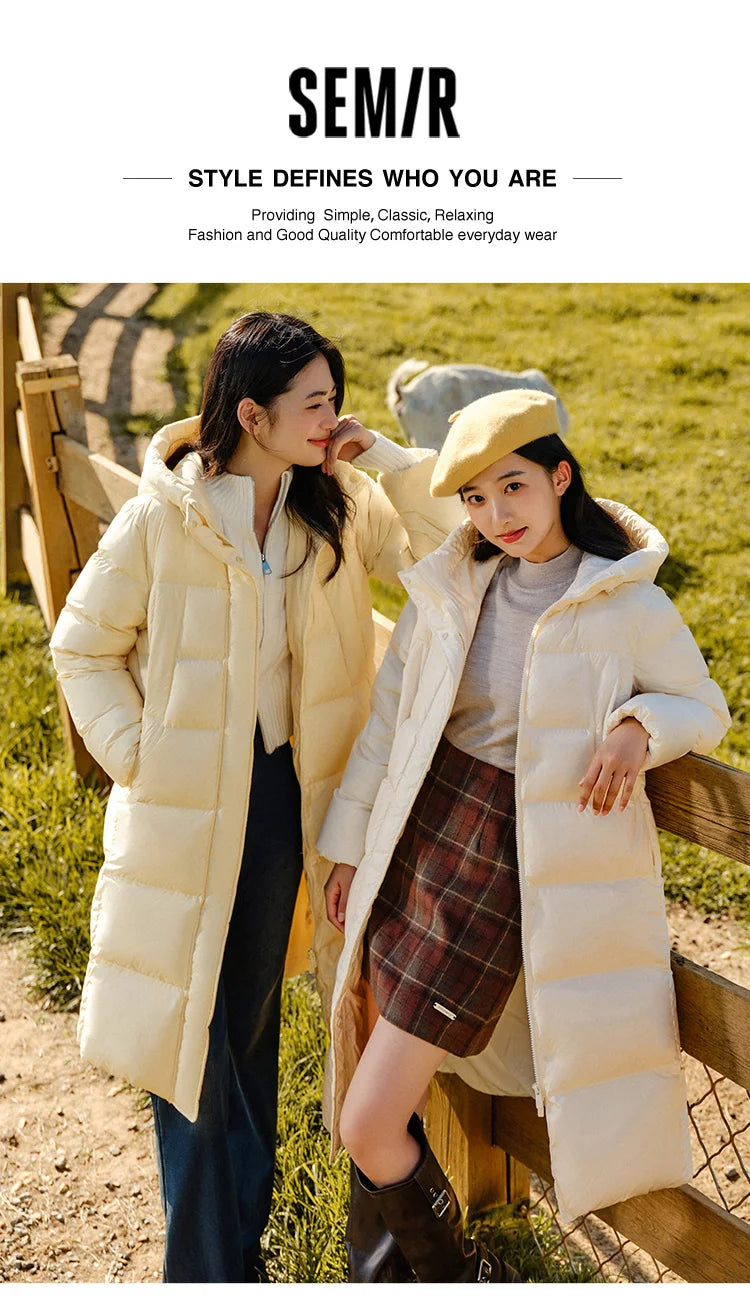 Semir Down Jacket Women Long Length Three-Proof Versatile 2024 Updated Winter New Loose Hooded Coat Simple Down Jacket