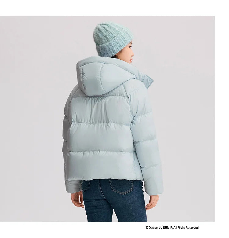 Semir Down Jacket Women Solid Color Loose Versatile 2024 Winter New Three-Proof Hooded Puffer Coat Down Jacket
