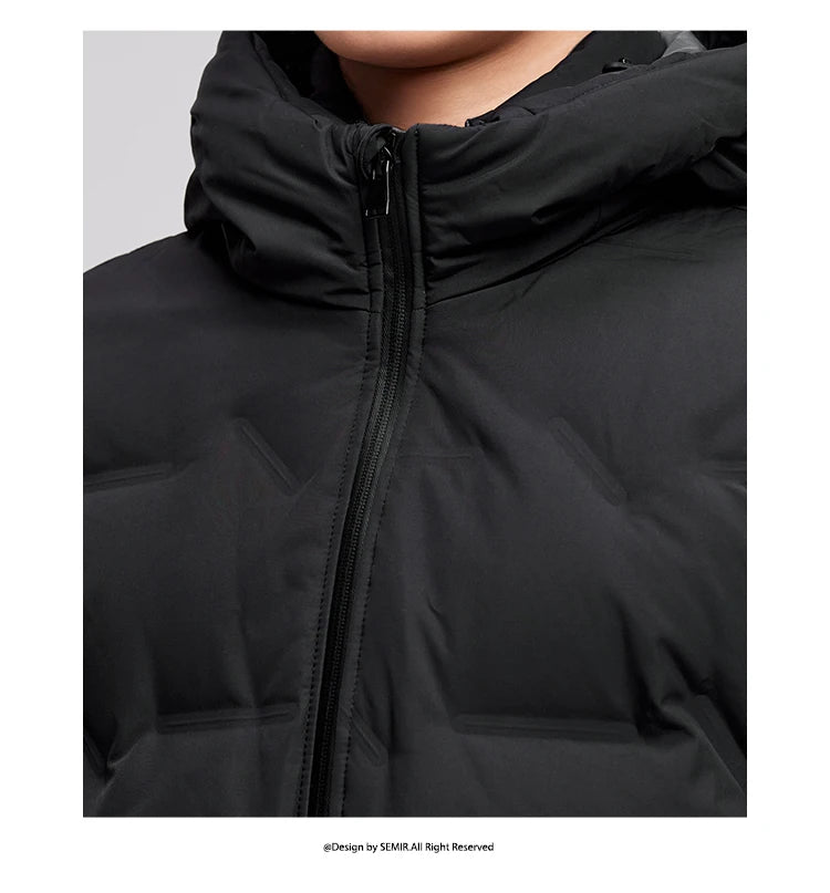 Semir Down Jacket Men 2024 New Waterproof Hooded Outerwear Winter Clothing Solid Color Versatile Direct-Injection Down Thickened