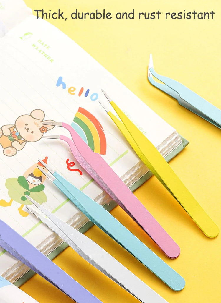 Stainless Steel Straight Curved Tweezers Colorful