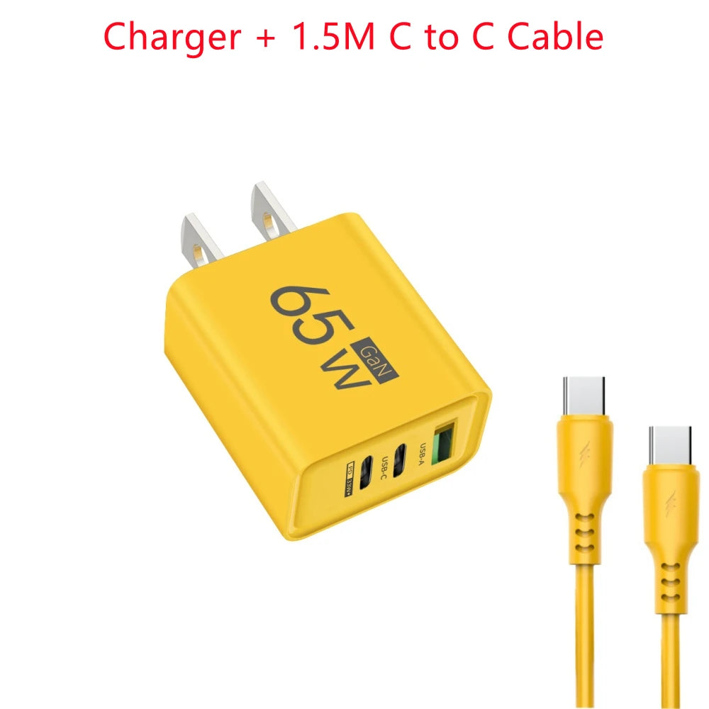 65W GaN Fast Charger USB Type C PD QC3.0 Quick Charging Charger Mobile Phone Adapter for iPhone 14 15 Pro Xiaomi Samsung Huawei