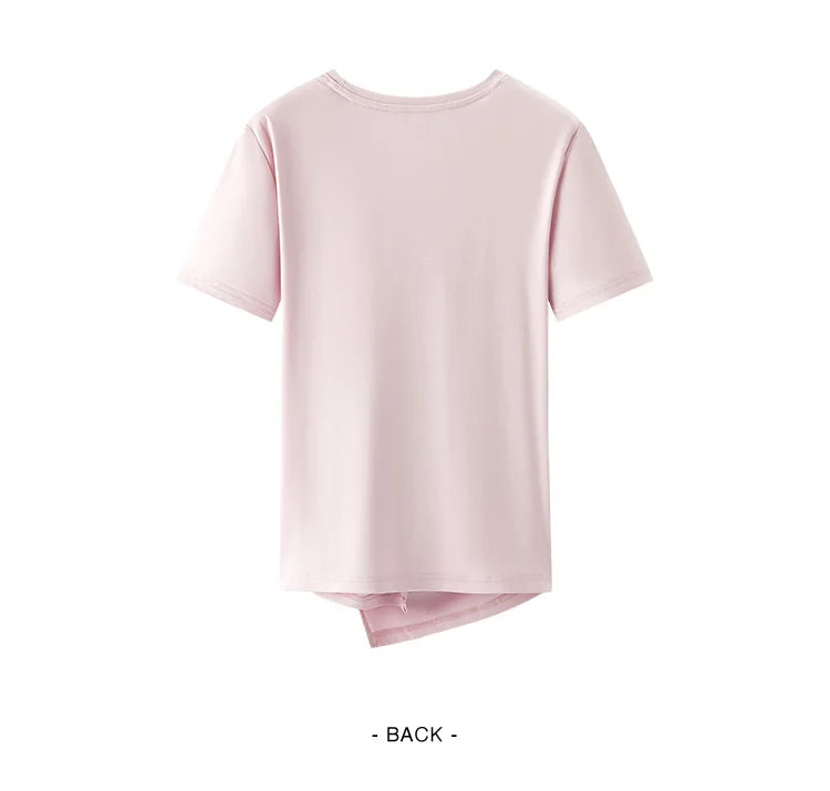 Semir Short Sleeve T-Shirt Women Cropped Design Split Hem 2025 New Summer Cotton Top Relaxed Fit for Casual and Chic Style