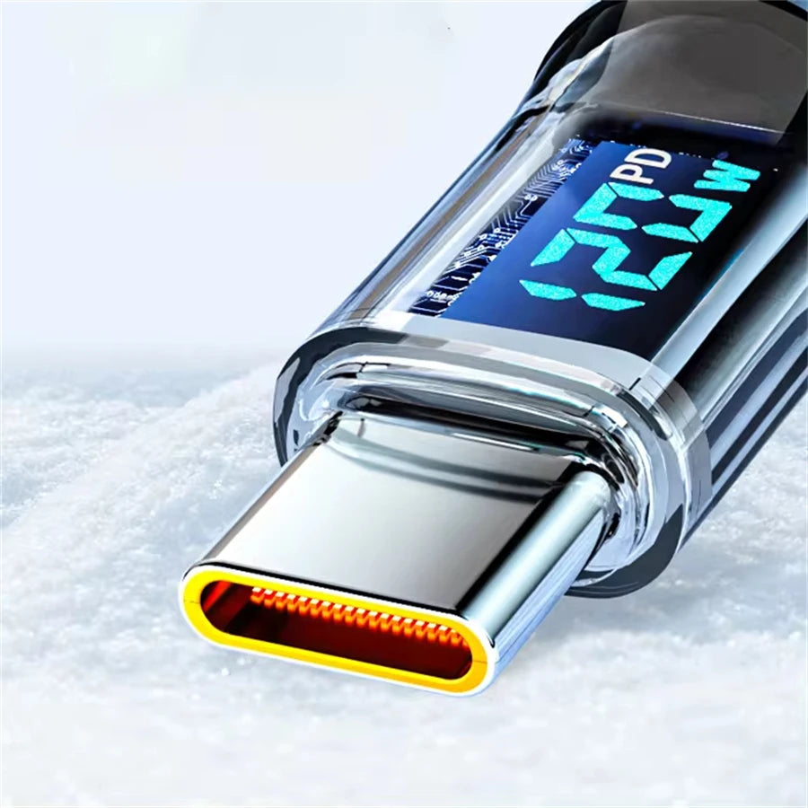120W Type C to Type C Cable Phone Super Fast Charging Cable With LED Display
