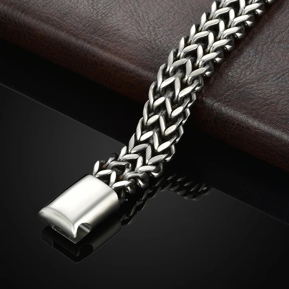 Stainless Steel Braided Double Row Front and Rear Fish Scale Alloy Magnetic Buckle Bracelet