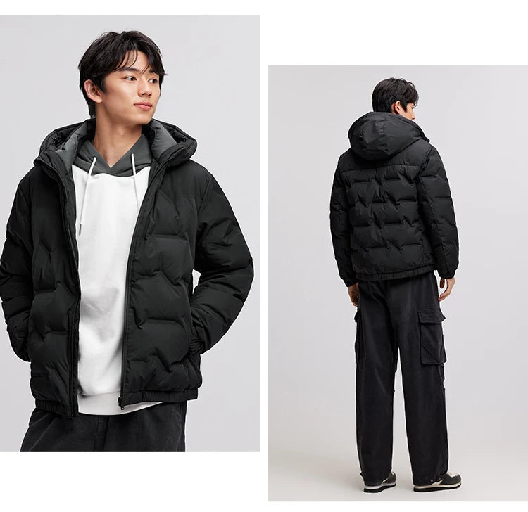 Semir Down Jacket Men 2024 New Waterproof Hooded Outerwear Winter Clothing Solid Color Versatile Direct-Injection Down Thickened