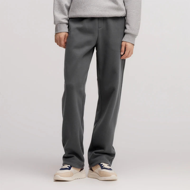 Semir Pants Men Fleece Lined 2024 Winter New Thermal Bacteriostatic Solid Color Loose Elastic Waist Straight Leg Pants