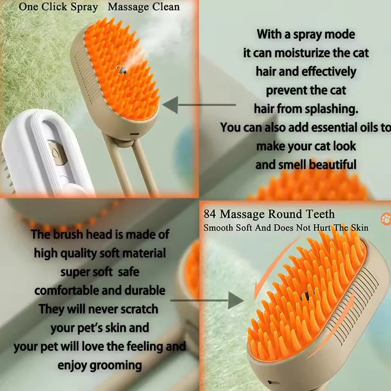 3合1 Dog Hair Brush Cat Hair Brush Electric Pet Cleaning Brush Steam Spray Brush Massage Hair Removal Comb Anti Flying Brush