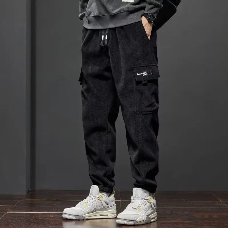 Spring Autumn New Style Elastic Waist Casual Pants for Men Stretch Straight Drawstring Harem Jogging Sports Long Pants Male