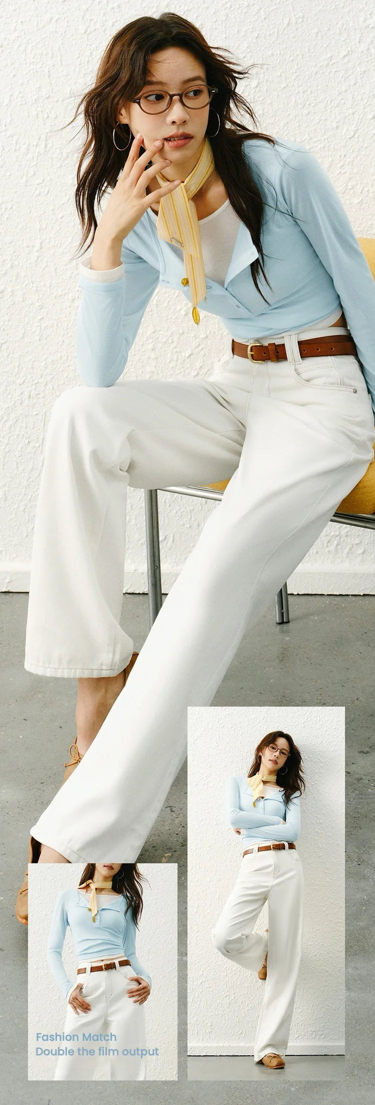 Semir Jeans Women 2024 New Winter Style with Fleece-Lined Floor-Length Trousers Hong Kong Style Wide-Leg Trousers