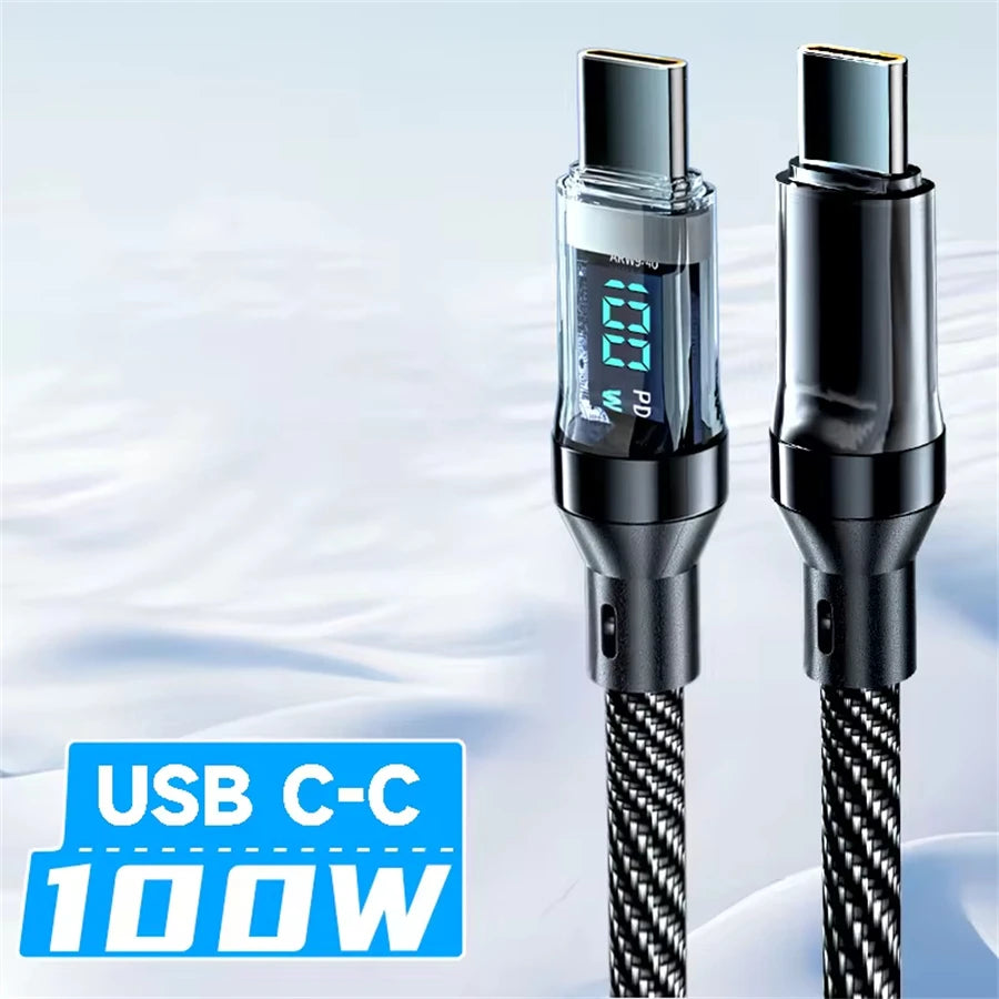 120W Type C to Type C Cable Phone Super Fast Charging Cable With LED Display