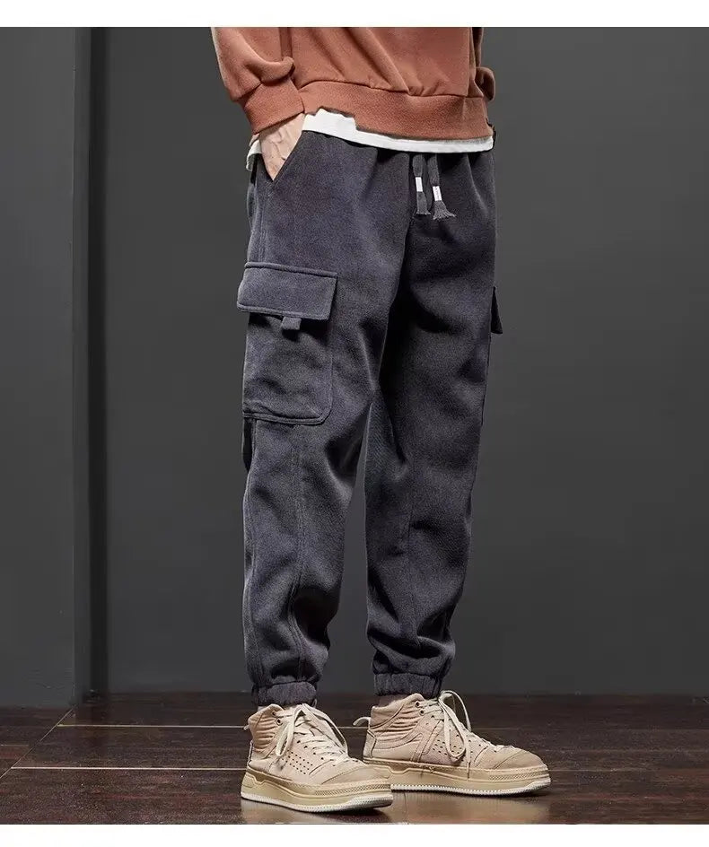Spring Autumn New Style Elastic Waist Casual Pants for Men Stretch Straight Drawstring Harem Jogging Sports Long Pants Male