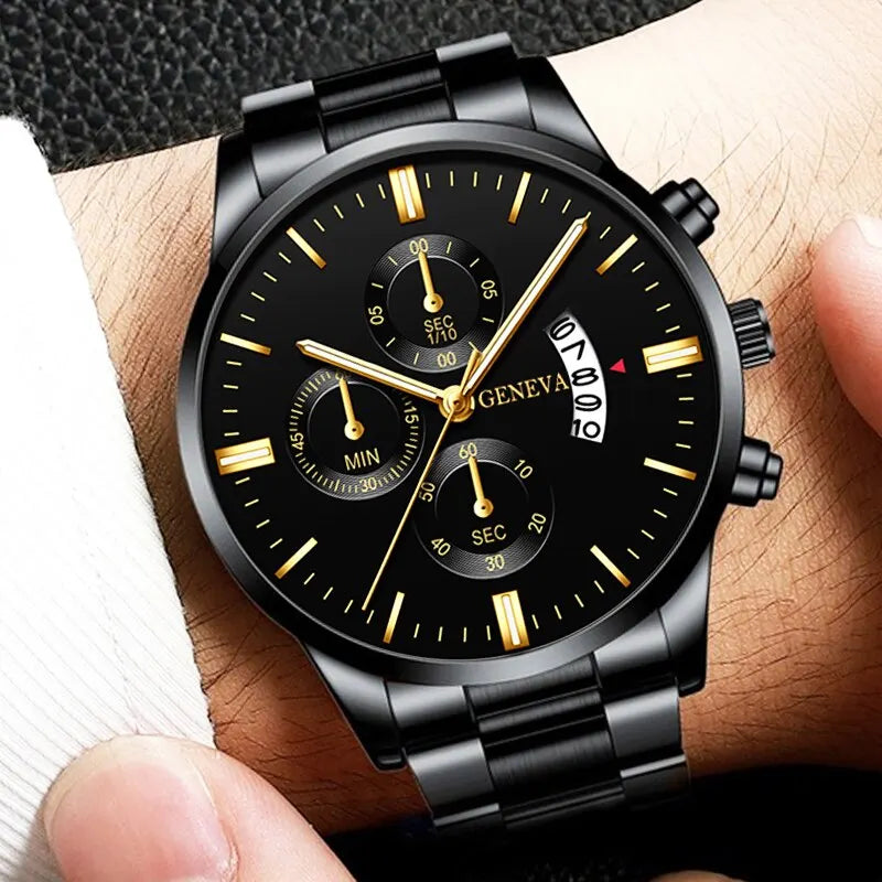 Fashion Men Black Stainless Steel Watch Luxury
