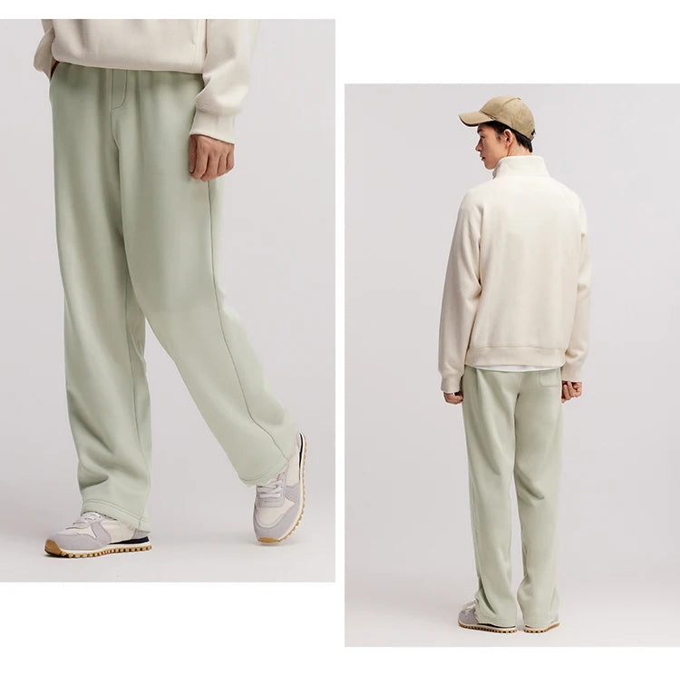 Semir Pants Men Fleece Lined 2024 Winter New Thermal Bacteriostatic Solid Color Loose Elastic Waist Straight Leg Pants