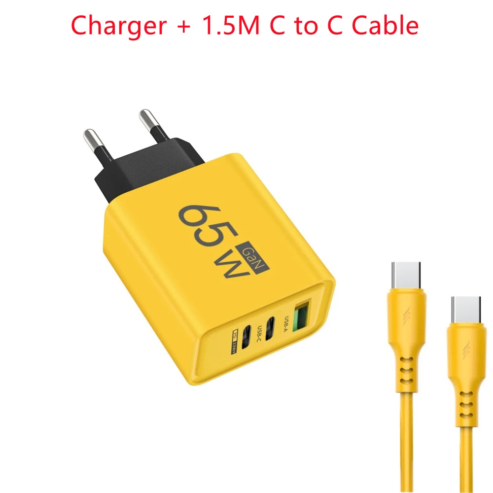 65W GaN Fast Charger USB Type C PD QC3.0 Quick Charging Charger Mobile Phone Adapter for iPhone 14 15 Pro Xiaomi Samsung Huawei