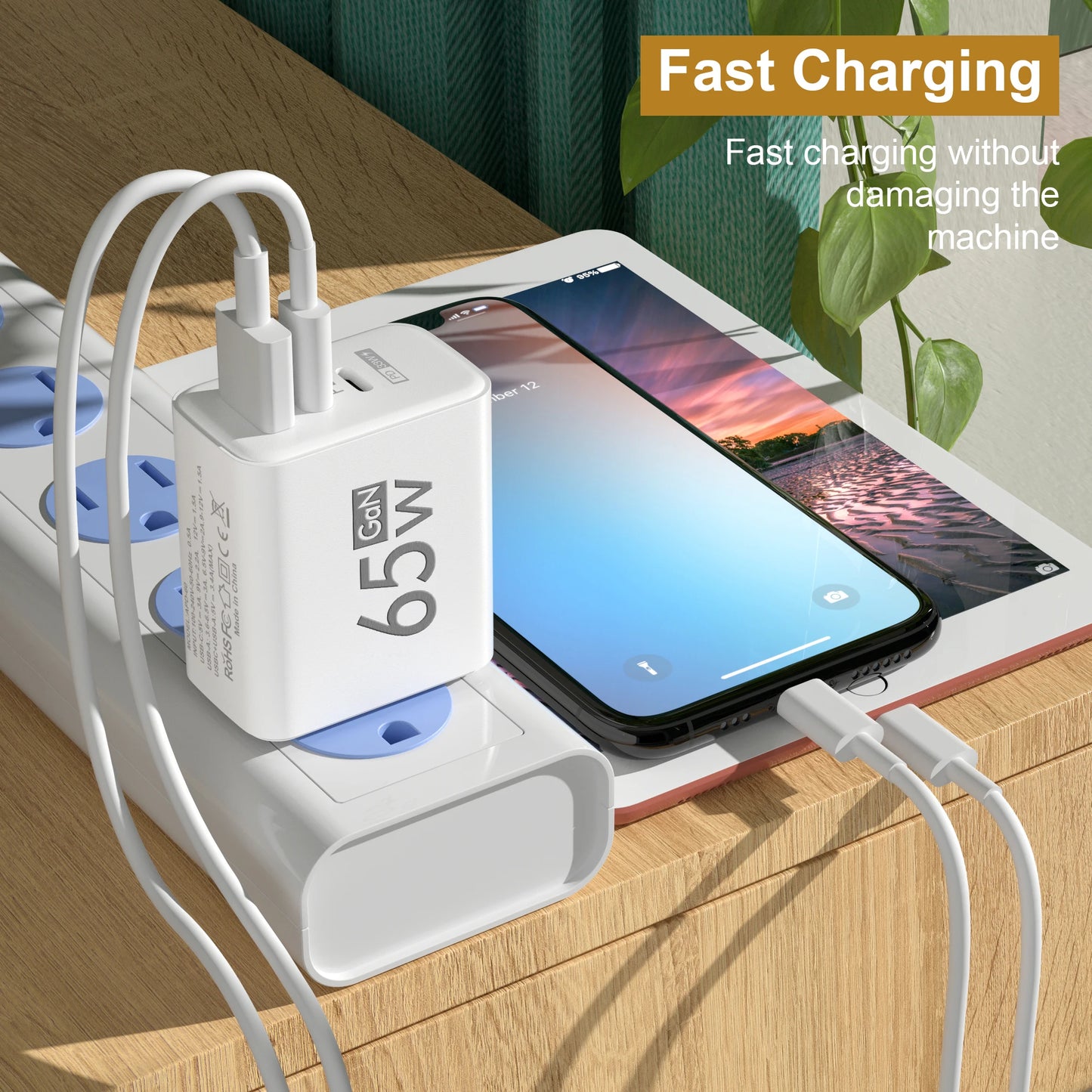 65W GaN Fast Charger USB Type C PD QC3.0 Quick Charging Charger Mobile Phone Adapter for iPhone 14 15 Pro Xiaomi Samsung Huawei