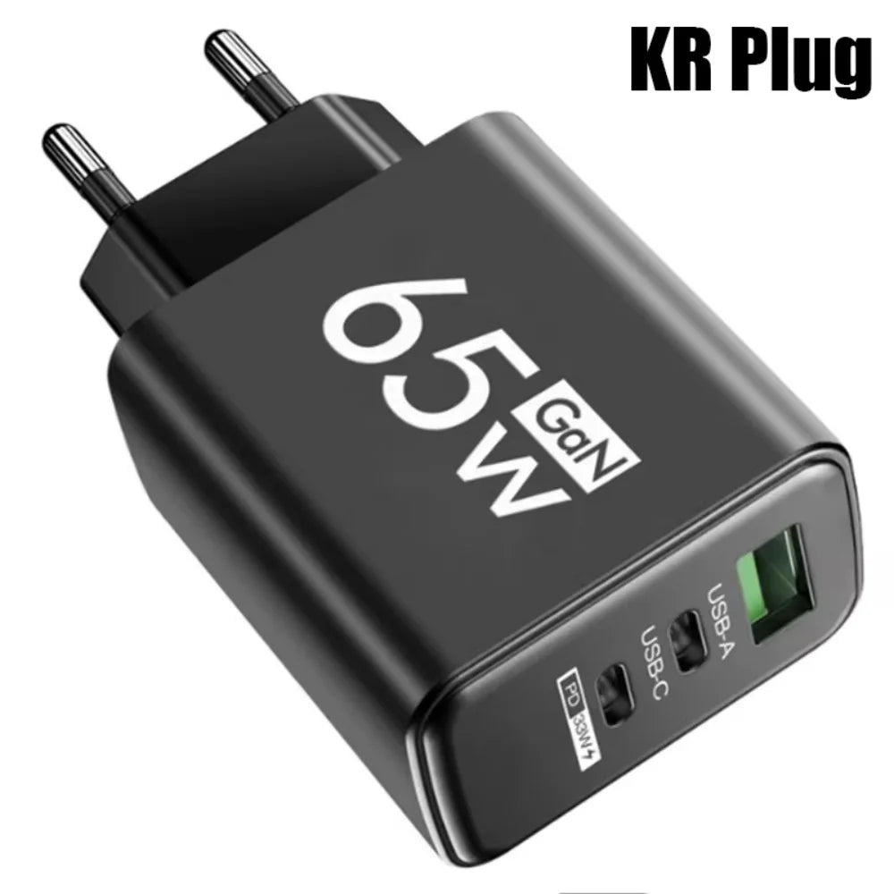 65W GaN Fast Charger USB Type C PD QC3.0 Quick Charging Charger Mobile Phone Adapter for iPhone 14 15 Pro Xiaomi Samsung Huawei