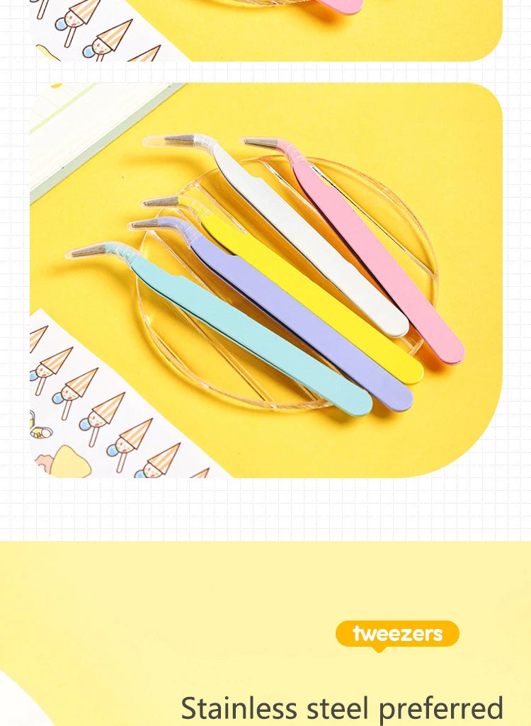 Stainless Steel Straight Curved Tweezers Colorful