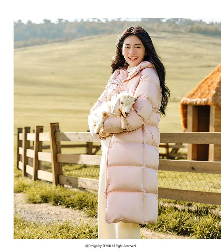 Semir Down Jacket Women Long Length Three-Proof Versatile 2024 Updated Winter New Loose Hooded Coat Simple Down Jacket