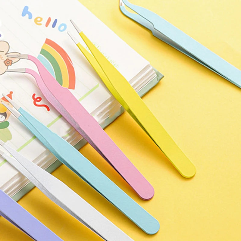 Stainless Steel Straight Curved Tweezers Colorful