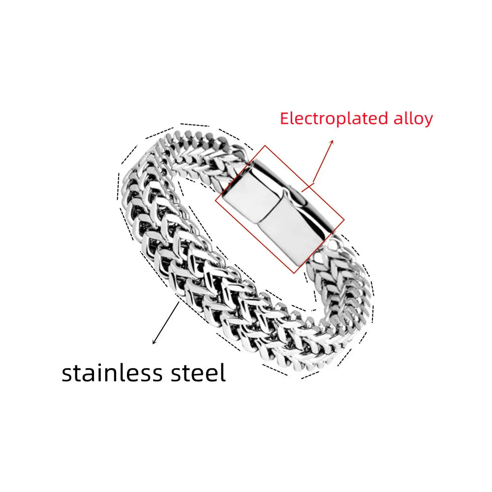 Stainless Steel Braided Double Row Front and Rear Fish Scale Alloy Magnetic Buckle Bracelet