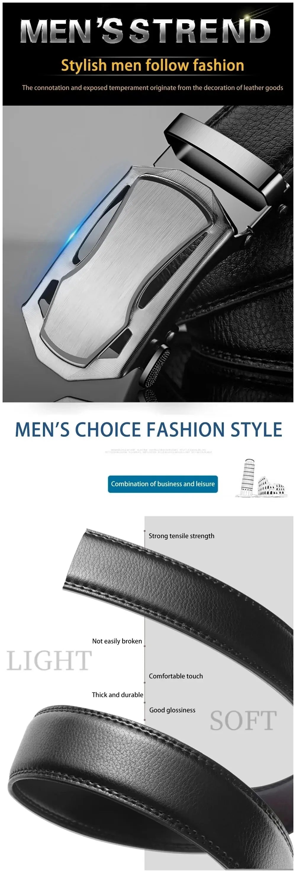 Fashion Business Men'S Belt Genuine Luxury Brand Belt Metal Buckle Belt High-Quality PU Leather Soft Belt With Cargo Pants Jeans
