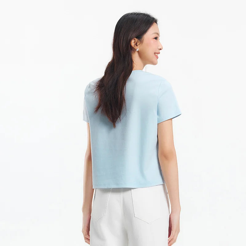 Semir Short Sleeve T-Shirt Women Cropped Design Split Hem 2025 New Summer Cotton Top Relaxed Fit for Casual and Chic Style
