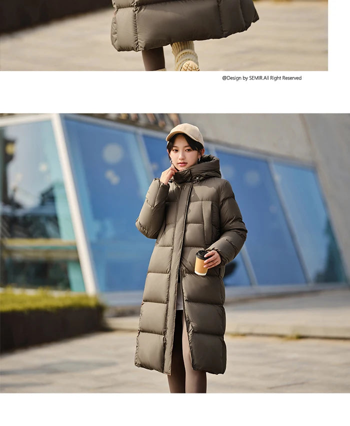 Semir Down Jacket Women Long Length Three-Proof Versatile 2024 Updated Winter New Loose Hooded Coat Simple Down Jacket