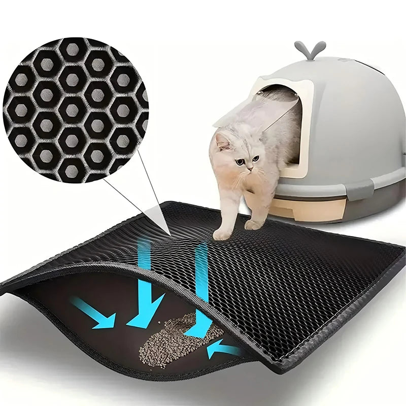 Double Layer Cat Litter Mat with Waterproof Non-Slip Washable Pet Litter Box Mat Sand Trapper Clean Pad Durable Bed Mat