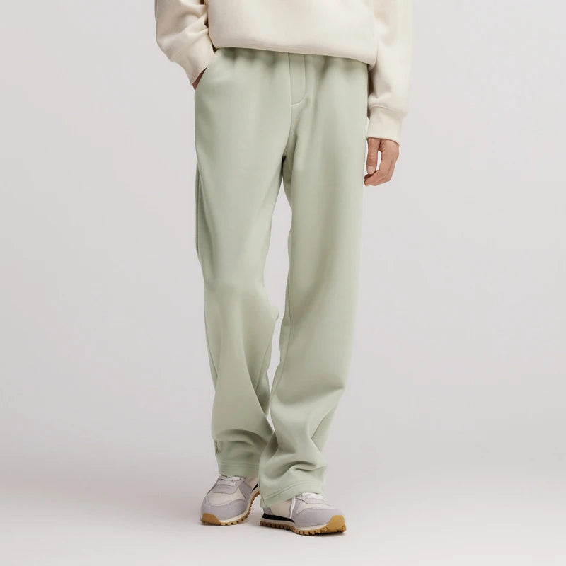 Semir Pants Men Fleece Lined 2024 Winter New Thermal Bacteriostatic Solid Color Loose Elastic Waist Straight Leg Pants